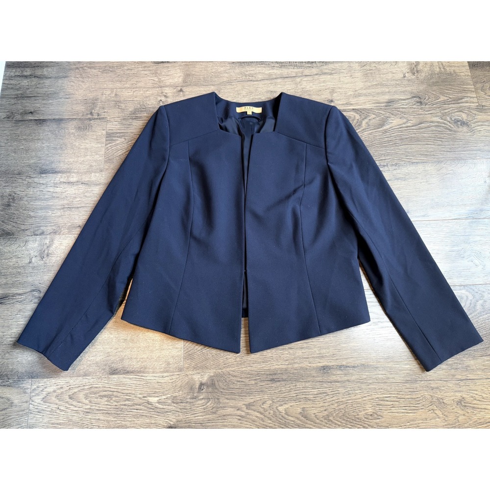 EUC Womens ALEX MARIE Blazer jacket navy blue collarless workwear size 14